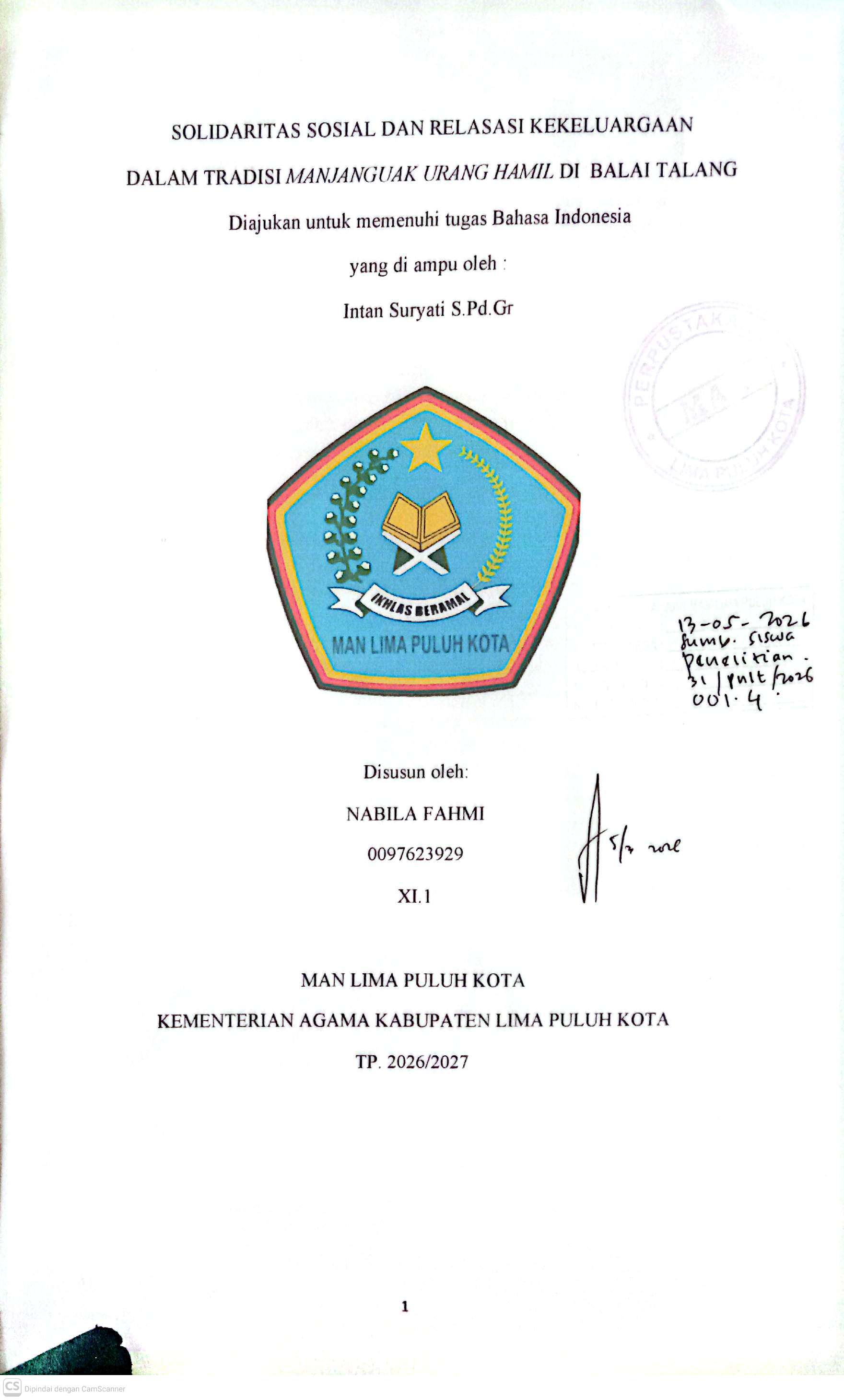 Solidaritas Sosial dan Relasasai Kekeluargaan dalam Tradisi manjanguak urang Hamil di Balai Talang